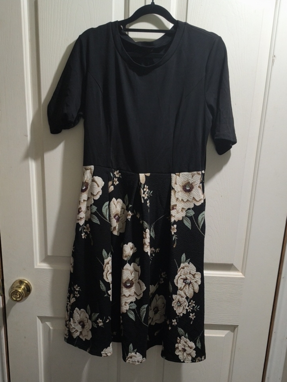 Black Floral Fit-and-Flare Dress